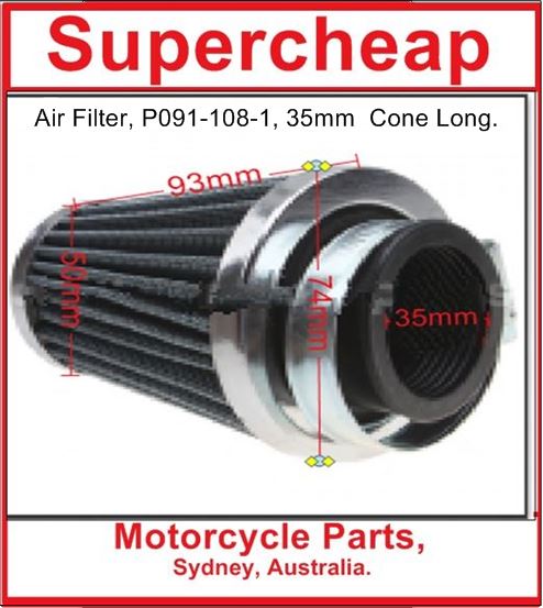 Air Filter, P091-108-1, 35mm, Cone Long, Universal. image 0