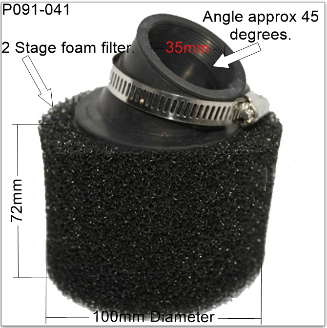 Air Filter, P091-041,35mm Foam Angled. Suits Pit Bikes,Dirt Bikes, Buggies. image 0