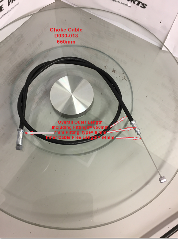 Choke Cable, D030-013, 650mm, For 50 to 125cc ATVs, Pit Bikes, Mini Bikes. image 0