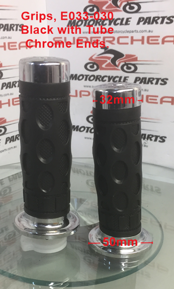 Grips, E033-030, Black with Chrome Ends, Fits Scooters and Road Bikes. image 2