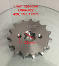Front Sprocket, G044-022, 428, 15 Tooth, 17mm shaft requires retainer. image 0