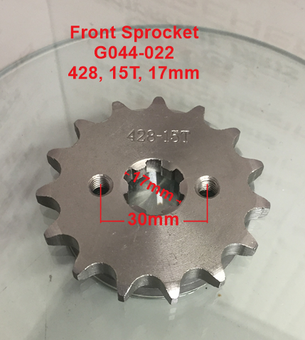 Front Sprocket, G044-022, 428, 15 Tooth, 17mm shaft requires retainer. image 0