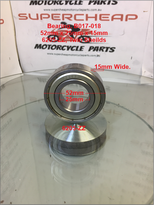 Bearing, B017-018, 6205ZZ, 52mm x 25mm x 15mm, Twin Shields. image 0