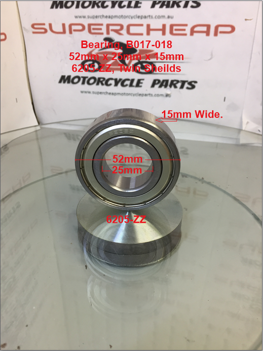 Bearing, B017-018, 6205ZZ, 52mm x 25mm x 15mm, Twin Shields. image 0