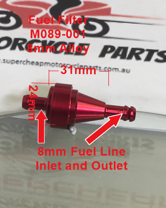 Fuel Filter, M089-001, 8mm, Alloy, Red. image 0
