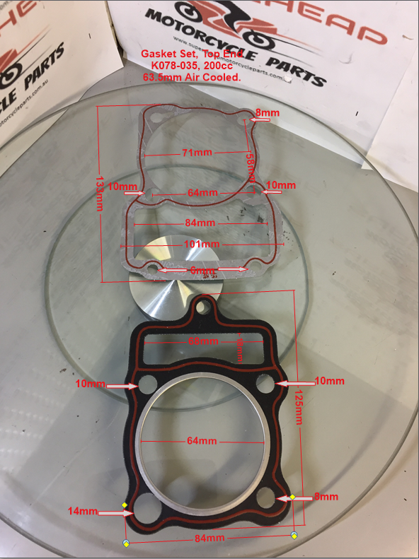 Gasket Set, K078-035, 63.5mm Bore, 200cc Top End, Air Cooled. ATVs, Dirt Bikes, image 0