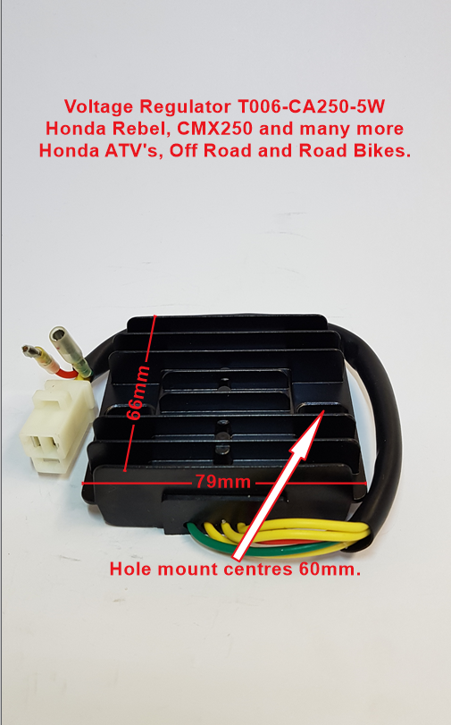 Voltage Regulator, T006-CA250-5W, Honda Rebel, CMX, ATV's, Dirt Bikes. image 0