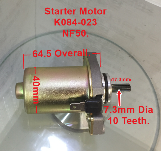 Starter Motor, K084-023, 10 Tooth, NF50, ATVs, Pit Bikes, Pocket Bikes. image 0