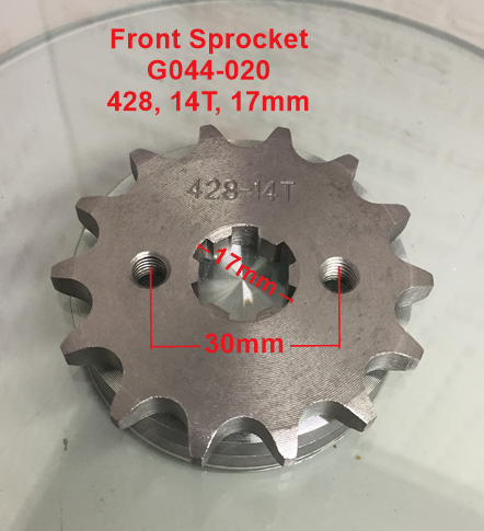 Front Sprocket, G044-020, 428, 14 Tooth, 17mm, requires retainer. image 0