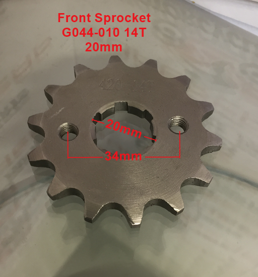 Front Sprocket, G044-010, 420, 14 Tooth, 20mm, requires retainer. image 0