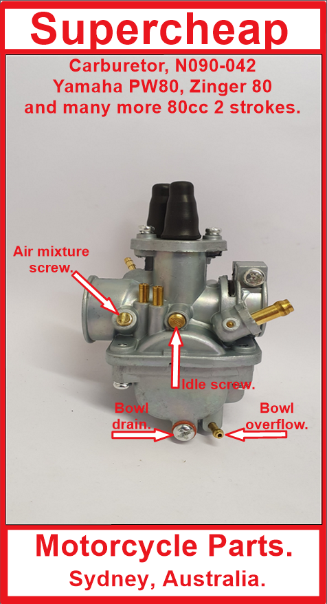Carburetor, N090-042, Yamaha PW80, Zinger PY80 and many more 80cc 2 strokes. image 0