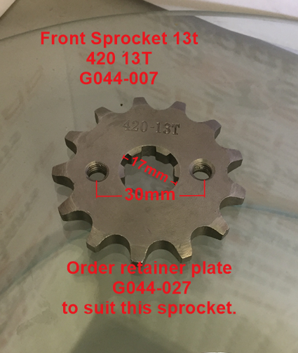 Front Sprocket, G044-007, 420, 13 Tooth, 17mm requires retainer. image 0