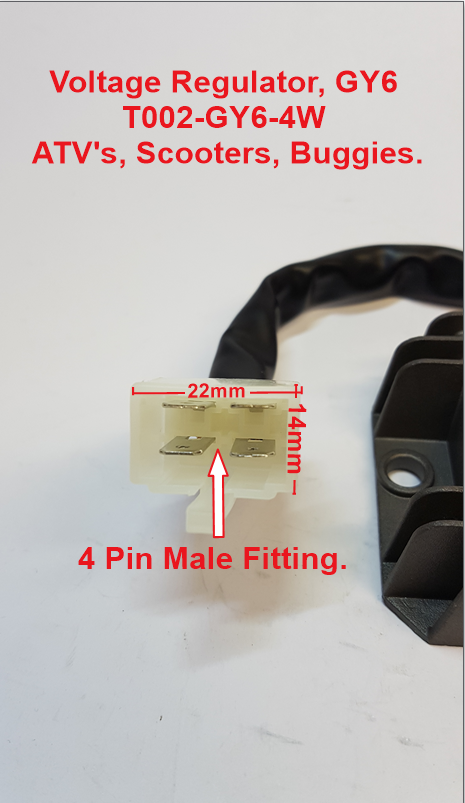 Voltage Regulator, T002-GY6-4W, GY6, ATV, Scooters, Buggies. image 2