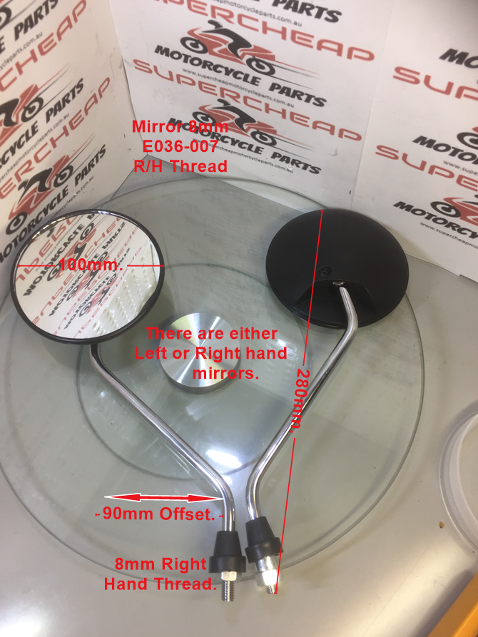 Mirrors, E036-007, 8mm R/Hand Thread, Fits left and right hand side. image 0