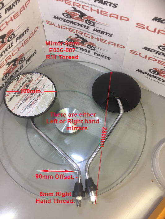 Mirrors, E036-007, 8mm R/Hand Thread, Fits left and right hand side. image 0