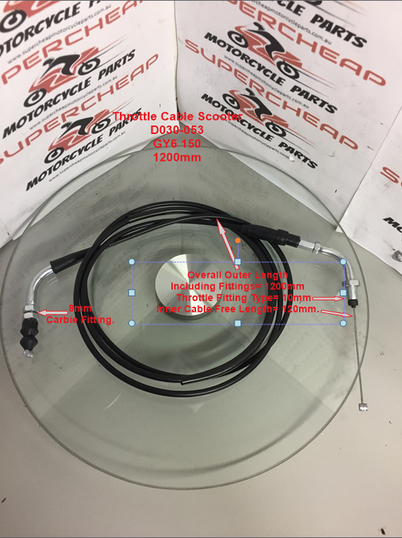 Throttle Cable, D030-053, 1200mm,  GY6 150cc Scooters and Mopeds and ATVs. image 0