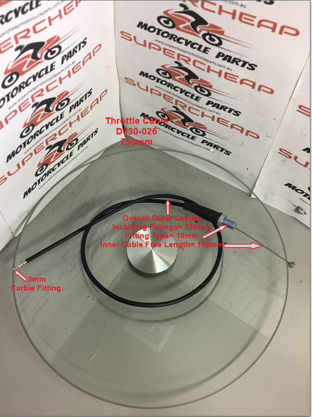 Throttle Cable, D030-026, 750mm Dirt Bikes, ATVs, Buggies, Road Bikes, Go Karts. image 0