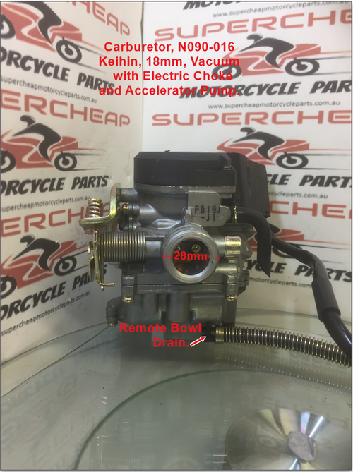 Carburetor, N090-016,  18mm, GY6-50cc, Vacuum slide with accelerator pump. image 1