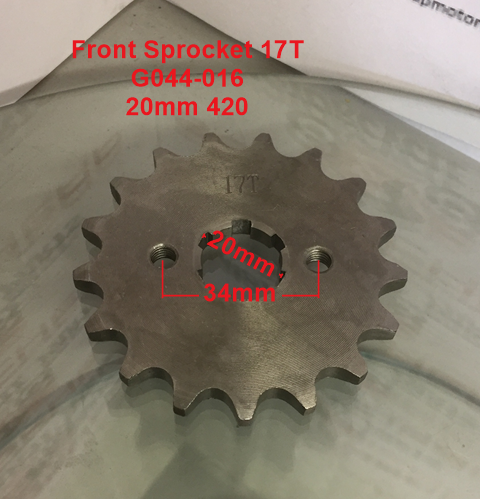 Front Sprocket, G044-016, 420, 17 Tooth, 20mm, requires retainer. image 0