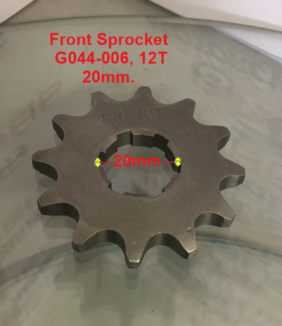 Front Sprocket, G044-006-1, 420, 12 Tooth, suits 20mm shaft. image 0