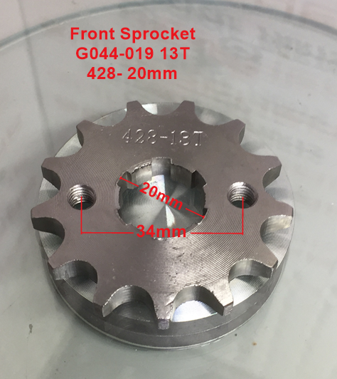 Front Sprocket, G044-019, 428, 13 Tooth, 20mm, requires retainer. image 0