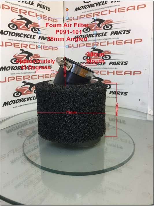 Foam Air Filter, P091-101, 38mm Twin Stage, Angled Mount. image 0