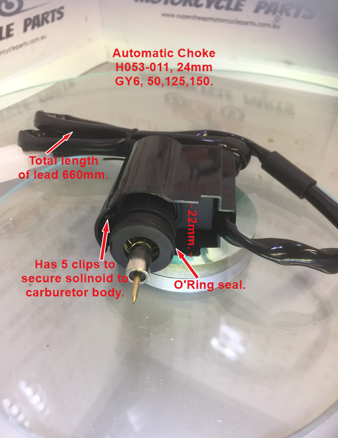 Automatic Choke Solinoid, H053-011, GY6, 24mm, 50-125-150cc Scooters. image 0
