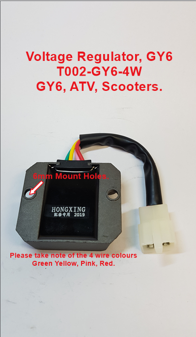 Voltage Regulator, T002-GY6-4W, GY6, ATV, Scooters, Buggies. image 1