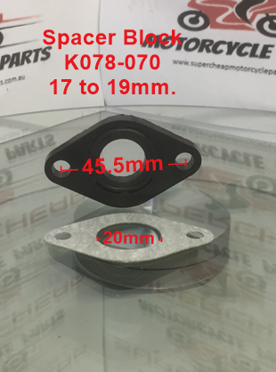 Carby Spacer, K078-070, Mount Block, 17 to 19mm with Gasket. image 0