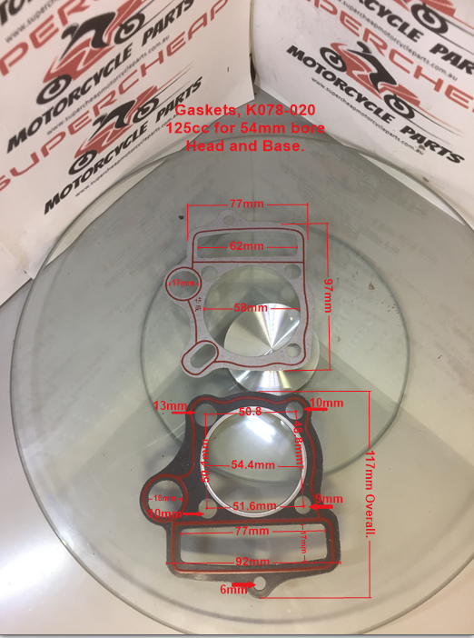 Gaskets, K078-020, 54mm Bore, 125cc Motors, Pit Bikes, ATVs, Scooters. image 0