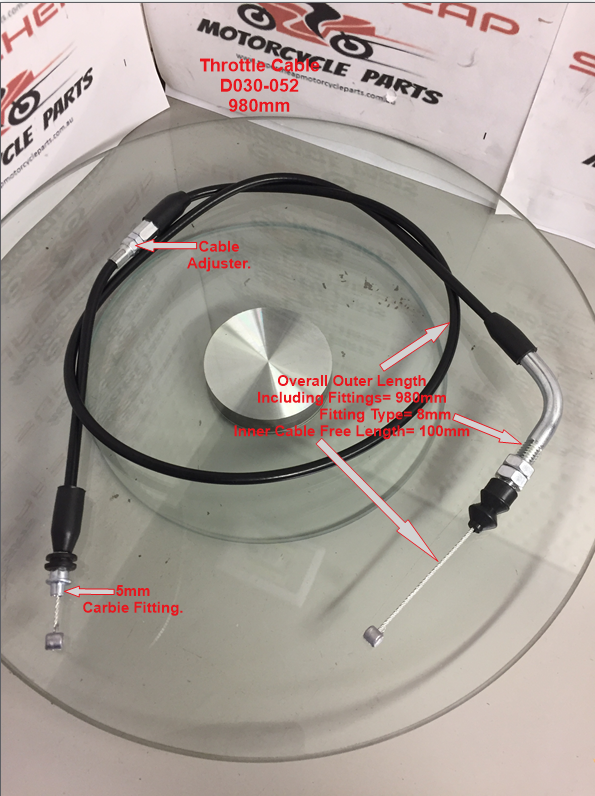 Throttle Cable, D030-052, 980mm, GY6 ATV 50 to 150cc, Buggies, Go Karts. image 0