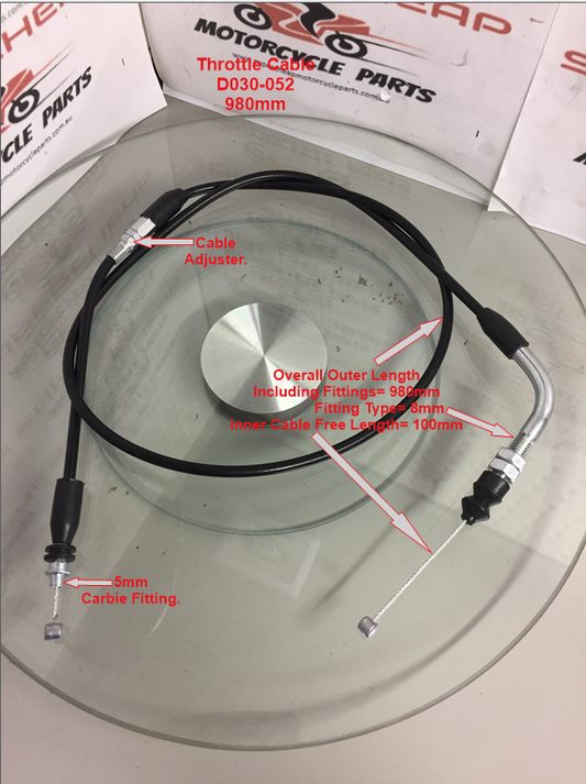 Throttle Cable, D030-052, 980mm, GY6 ATV 50 to 150cc, Buggies, Go Karts. image 0