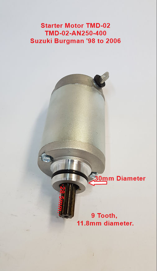 Suzuki Starter Motor, TMD-02- AN250-400, Burgman 1998 to 2006 image 3