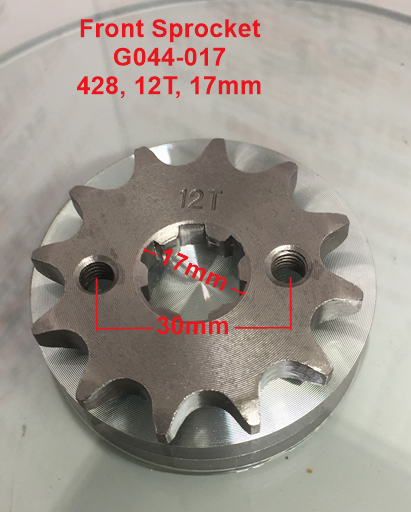 Front Sprocket, G044-017, 428, 12 Tooth, 17mm, requires retainer. image 0