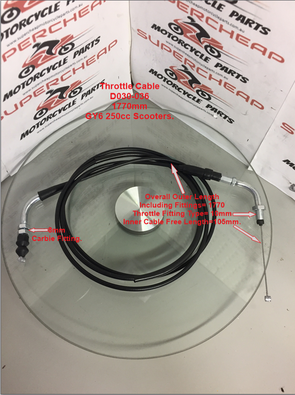 Throttle Cable, D030-036,1770mm, GY6 250cc Scooters, ATVs, Buggies Go Karts. image 0