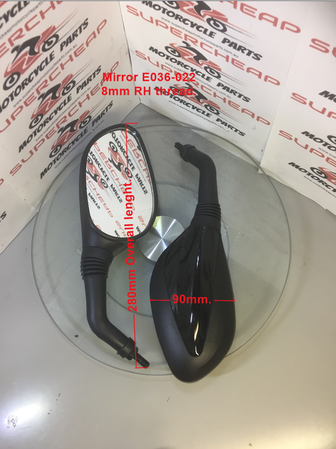 Mirrors, E036-022, 8mm Right Hand Thread, GY6, Scooters, Street Bikes. image 1