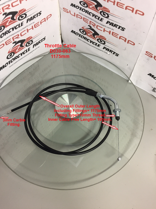 Throttle Cable, D030-063, 1175mm,  ATVs 125cc and over, DirtBikes. Buggies. image 0