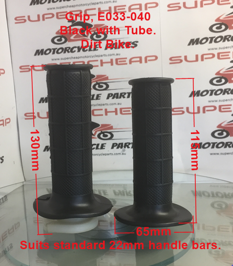 Grips, E033-040, Black with Throttle Tube, Dirt Bikes. image 1