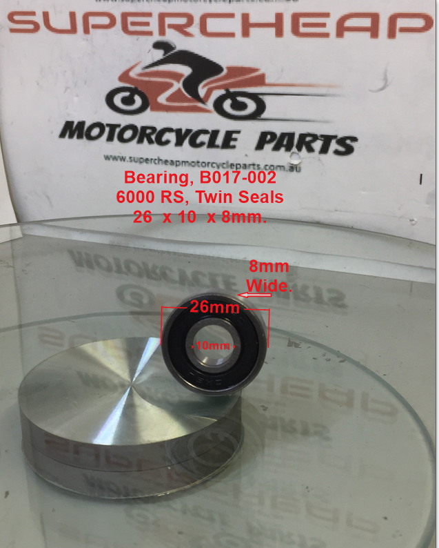 Bearing, B017-002, 6000 RS, Sealed, 26 x 10 x 8mm. Pit Bikes, Pocket Bikes image 0