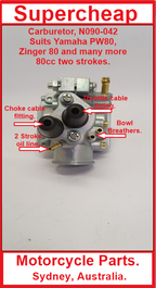 Carburetor, N090-042, Yamaha PW80, Zinger PY80 and many more 80cc 2 strokes. image 4