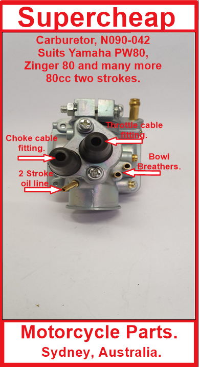 Carburetor, N090-042, Yamaha PW80, Zinger PY80 and many more 80cc 2 strokes. image 4
