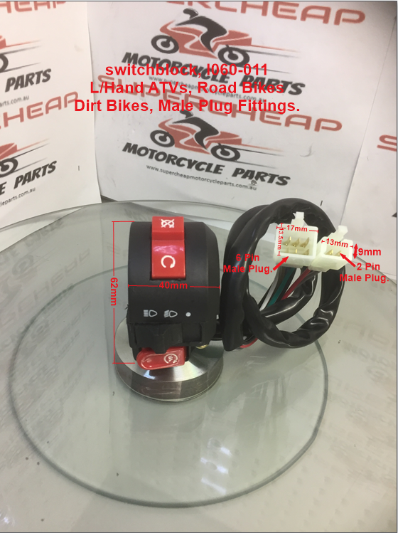 Switchblock, I060-011, L/Hand, for ATVs, Dirt Bikes, Road Bikes, Male Fittings.