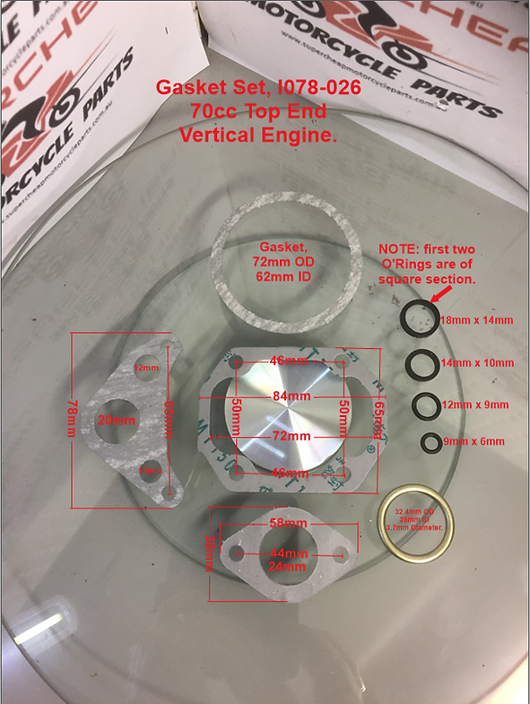 Gasket set, K078-026, 70cc, 47mm Bore vertical Engine, Pit Bikes, ATVs