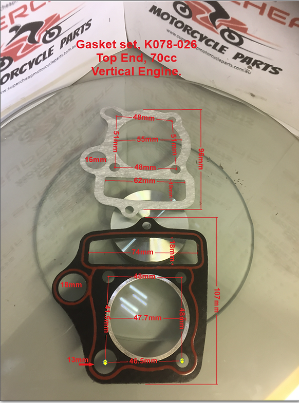 Gasket set, K078-026, 70cc, 47mm Bore vertical Engine, Pit Bikes, ATVs