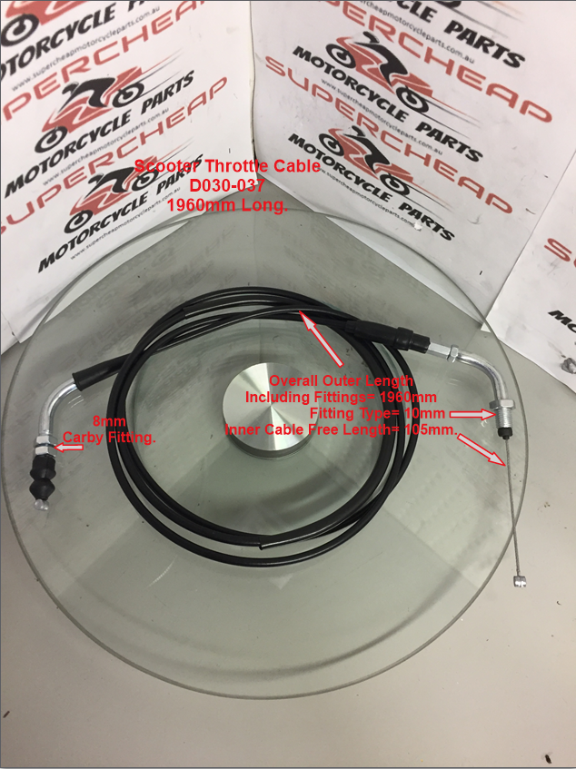 Throttle Cable, D030-037, 1960mm, Scooters and Mopeds. image 0