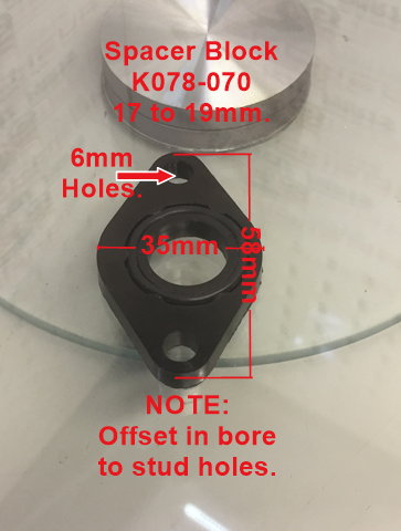 Carby Spacer, K078-070, Mount Block, 17 to 19mm with Gasket. image 1