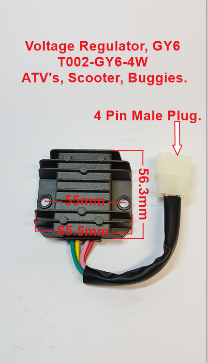 Voltage Regulator, T002-GY6-4W, GY6, ATV, Scooters, Buggies. image 0