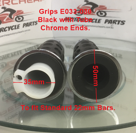 Grips, E033-030, Black with Chrome Ends, Fits Scooters and Road Bikes. image 0