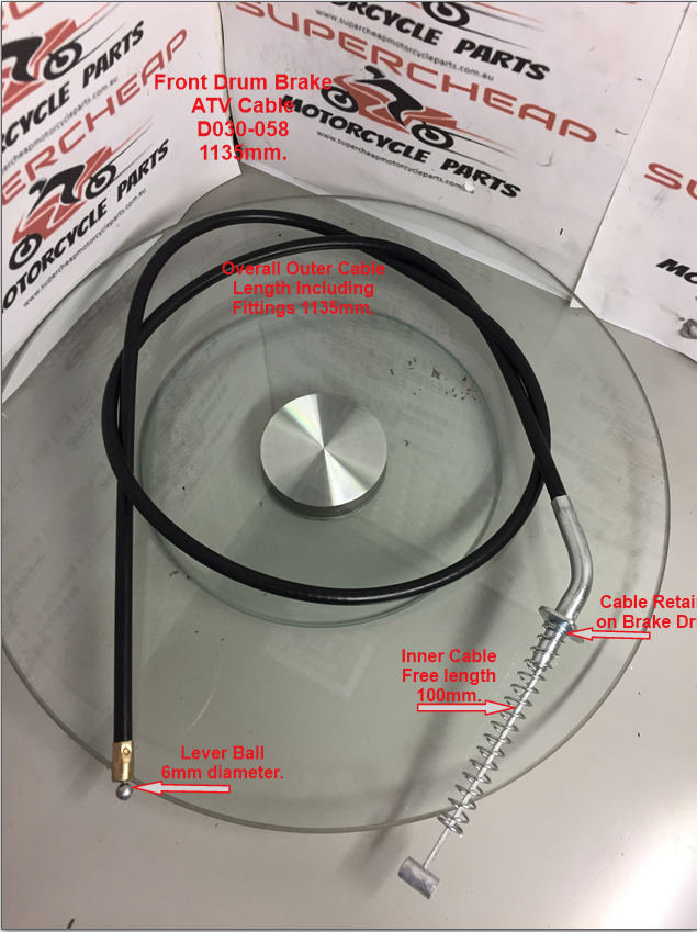 Brake Cable, 1135mm, D030-058, 150 to 500cc ATVs, Buggies, Go Karts. image 0