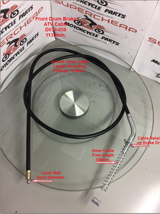 Brake Cable, 1135mm, D030-058, 150 to 500cc ATVs, Buggies, Go Karts. image 0